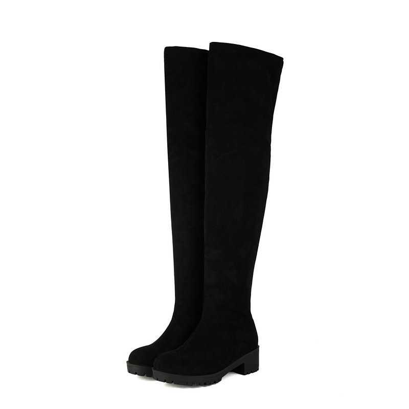 Faux Suede Leather Flock Slip- - Knee High Sock Women ulasan dan harga