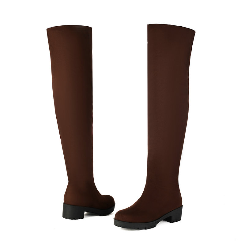 Faux Suede Leather Flock Slip- - Knee High Sock Women ulasan dan harga